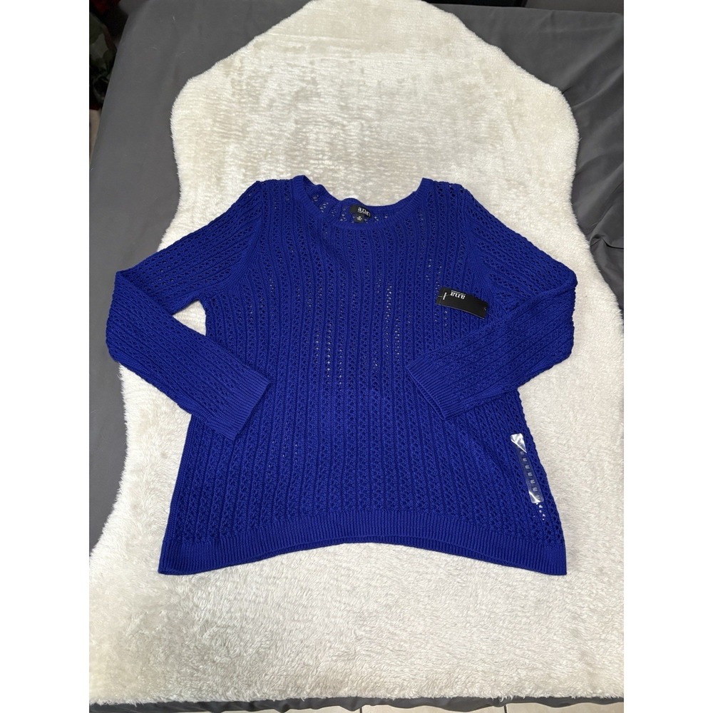 A.N.A. Woman Plus Top Womens 3X Verve Violet Blue Open Knit‎ Fishnet Sweater